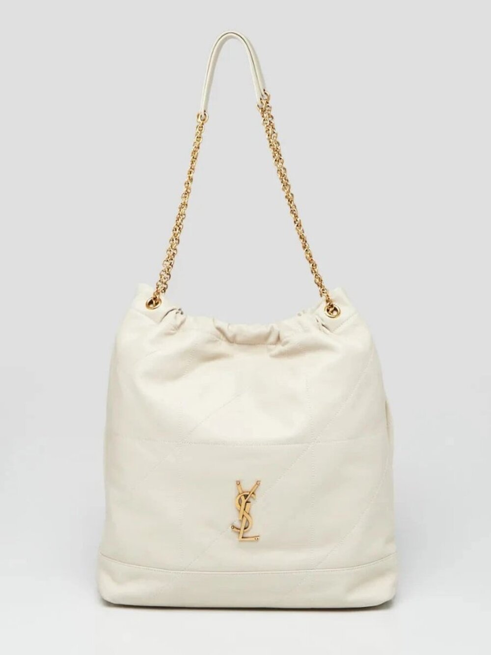 Yves Saint Laurent Vintage White Quilted Lambskin Leather Large Pochon Bag